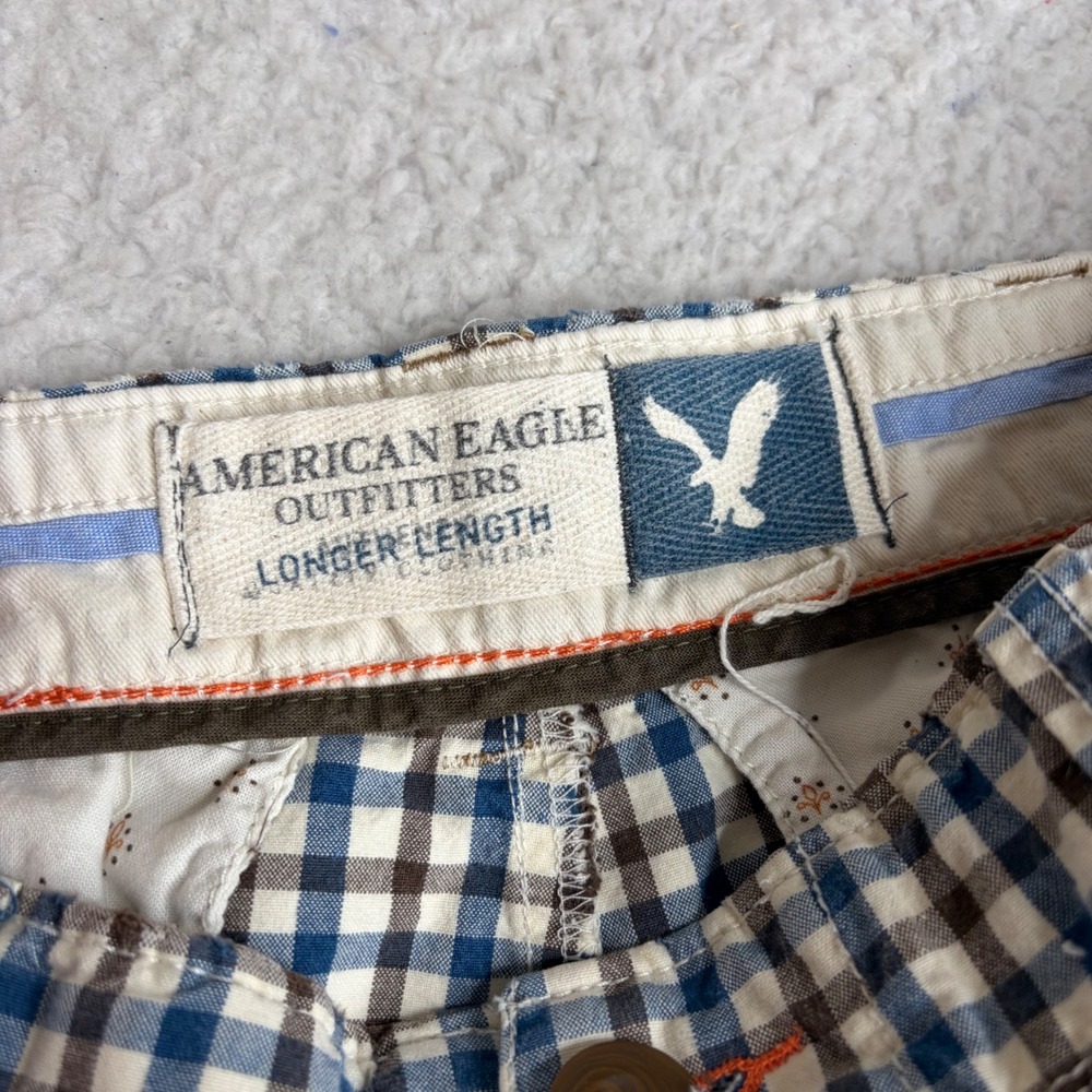 American Eagle Plaid baggy Shorts Mens 34 Blue Brown skater Y2K Longer Length - Picture 7 of 8
